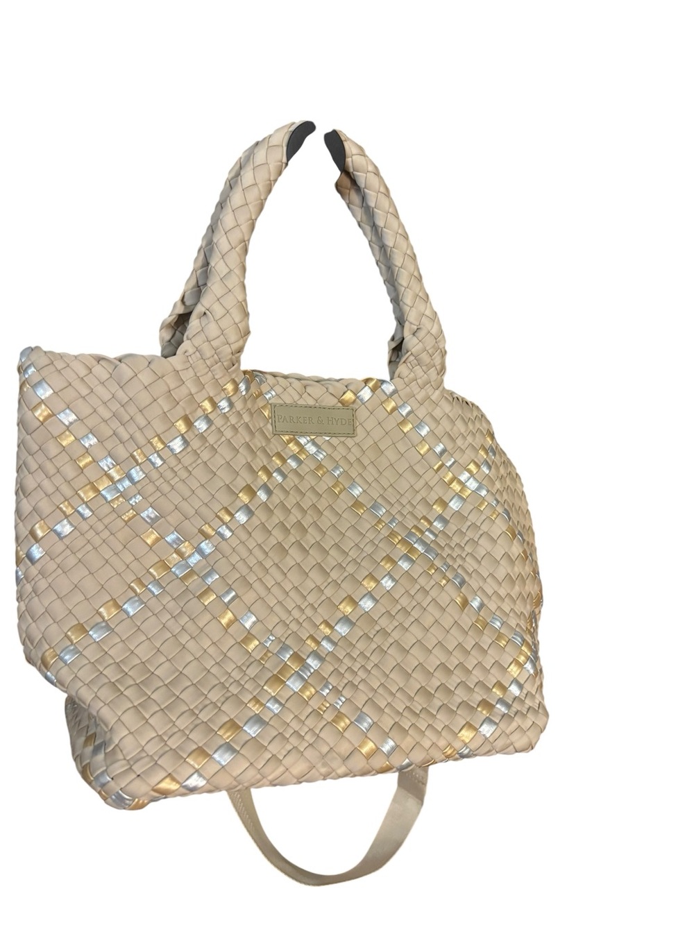 Parker & Hyde Beige Metallic Woven Tote Bag and Strap - Picture 6 of 10